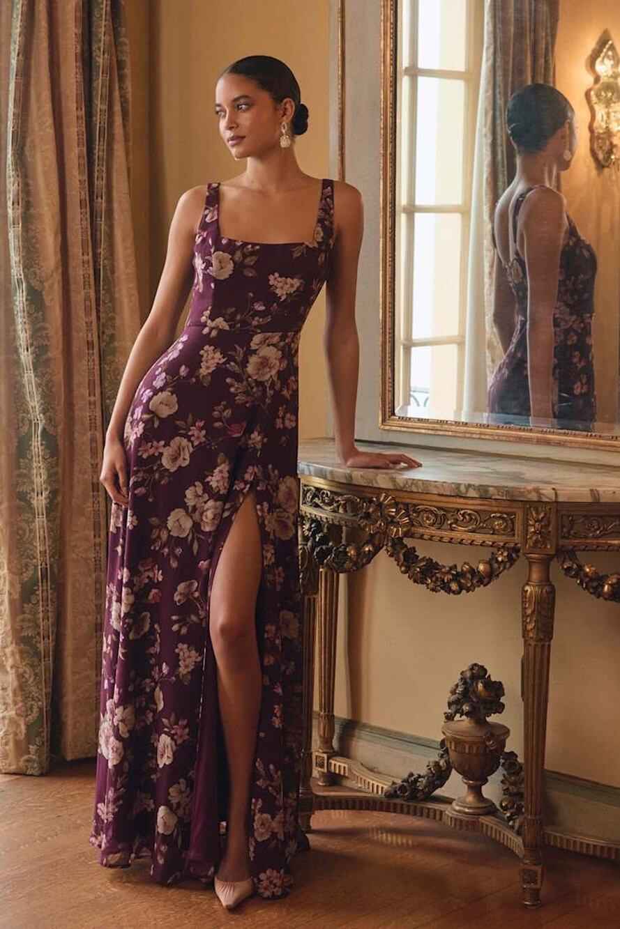 NWT Lulus Remarkable Arrival Plum Purple Floral Sleeveless Maxi Dress FLAW XS